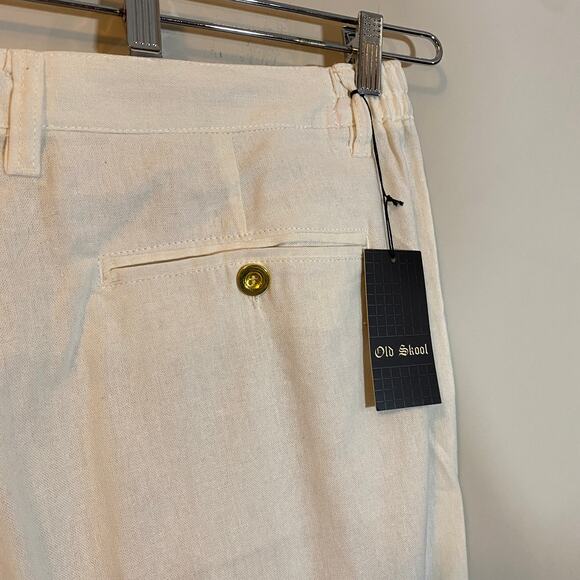 Old Skool NWT Ecru Ivory Linen Blend Pants Straight Leg Sz 2x / 40 - Picture 4 of 12